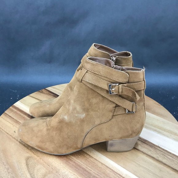 Kenneth Cole Reaction Brown Faux Suede Zip Up Block Heel Booties Womens Size 9 M - Picture 3 of 7